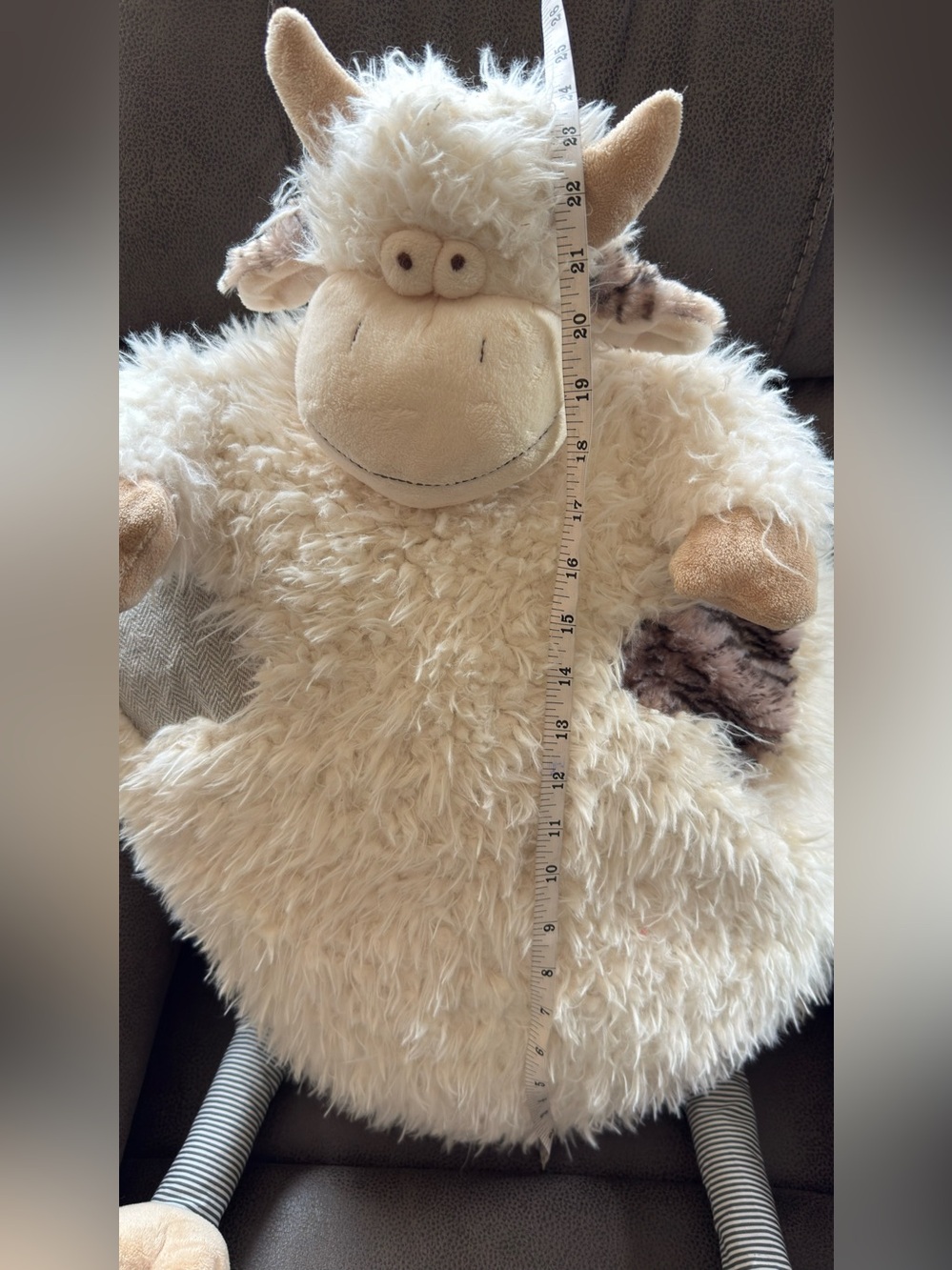 Mina Victory Round Cow Plush Animal Pillow - Cream with Brown Accents - Picture 5 of 10
